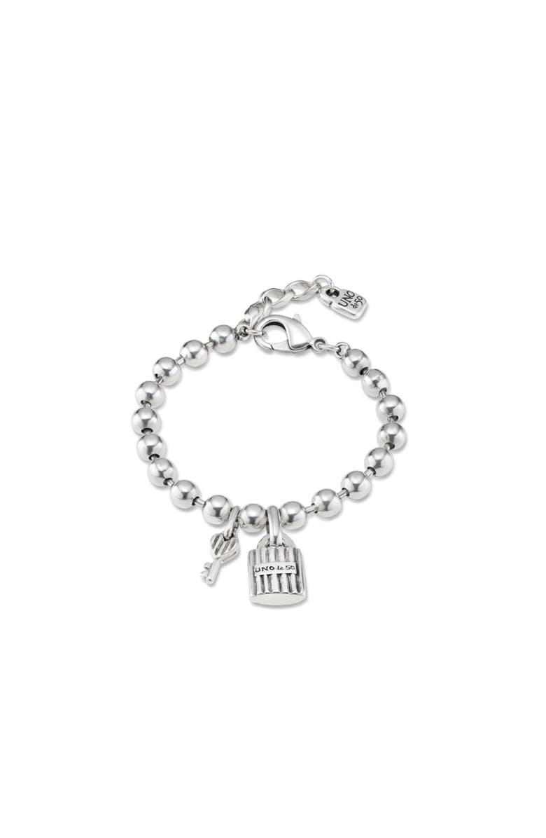 UNODE50 Lock & Key Charm Bracelet, Main, color, Silver