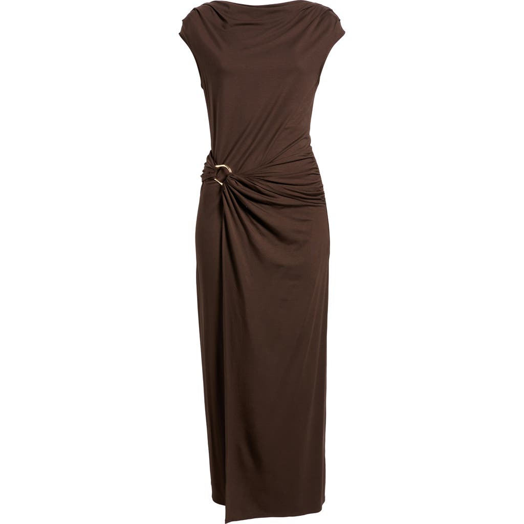 Nordstrom Belt Detail Side Ruched Dress In Brown