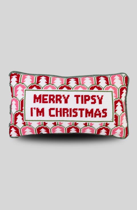 Merry Tipsy Needlepoint Pillow
