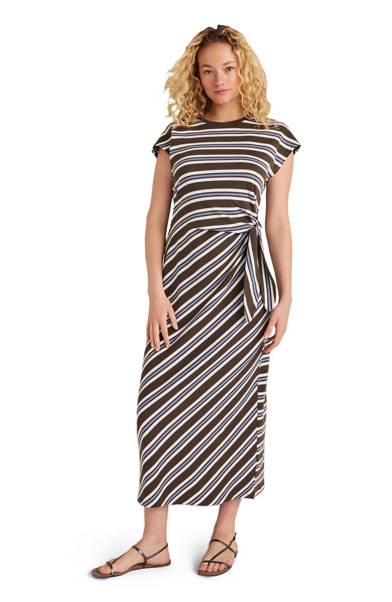 Haven Well Within Organic Cotton Interlock Stripe Midi Knot Dress, Main, color, Burnt Toffee Multi