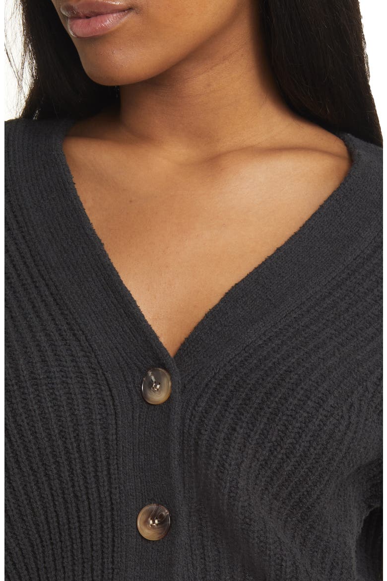 Rib Crop Cotton Blend Cardigan, Alternate, color, BLACK NIGHT