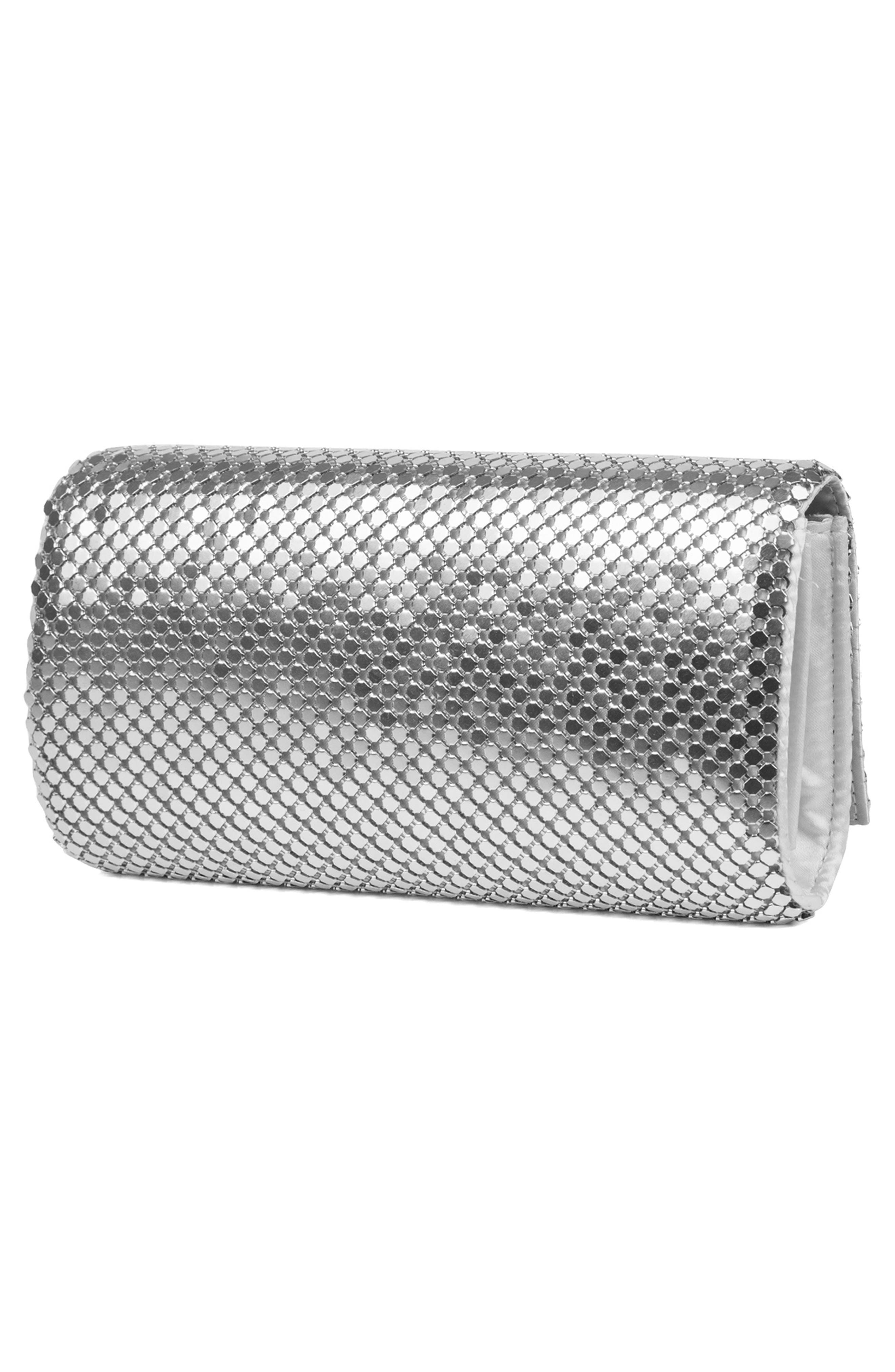 Jessica McClintock Mesh Clutch, Alternate, color, Silver/ Silver