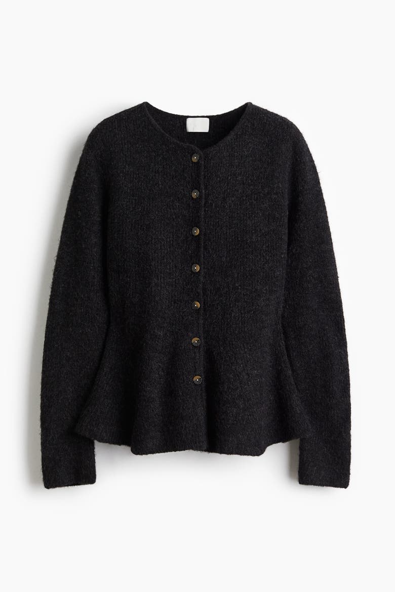 Rib-knit Peplum Cardigan, Alternate, color, Dark gray melange