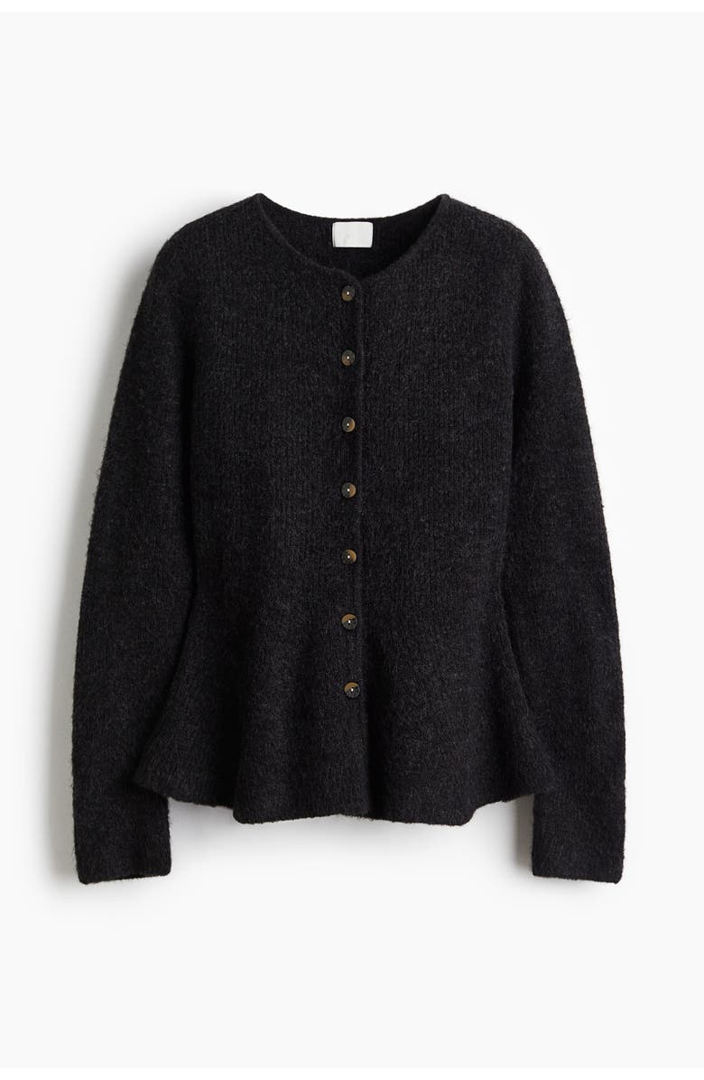 H&M Rib-knit Peplum Cardigan, Alternate, color, Dark Gray Melange