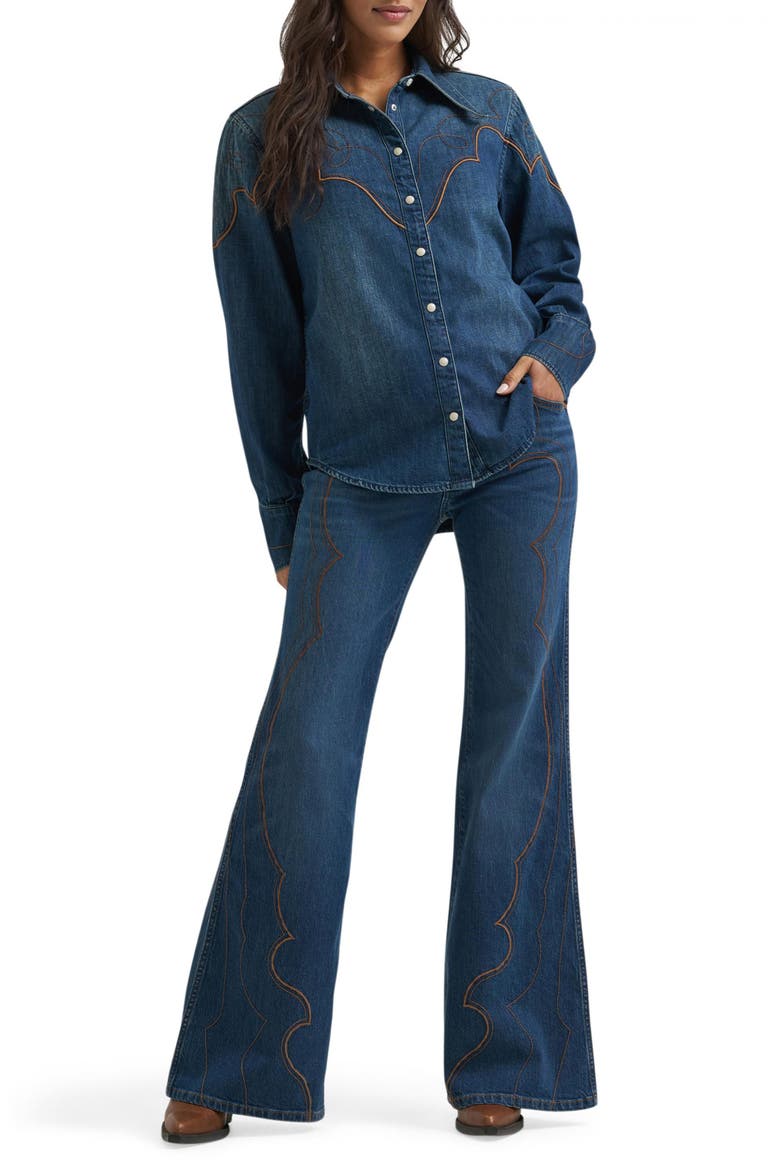 Tess Dramatic Collar Western Denim Shirt, Alternate, color, SALOON SHADOW