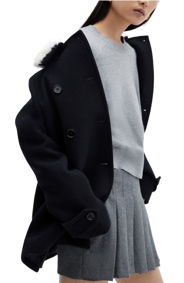 MANGO Faux Fur Collar Double Breasted Coat, Alternate, color, 