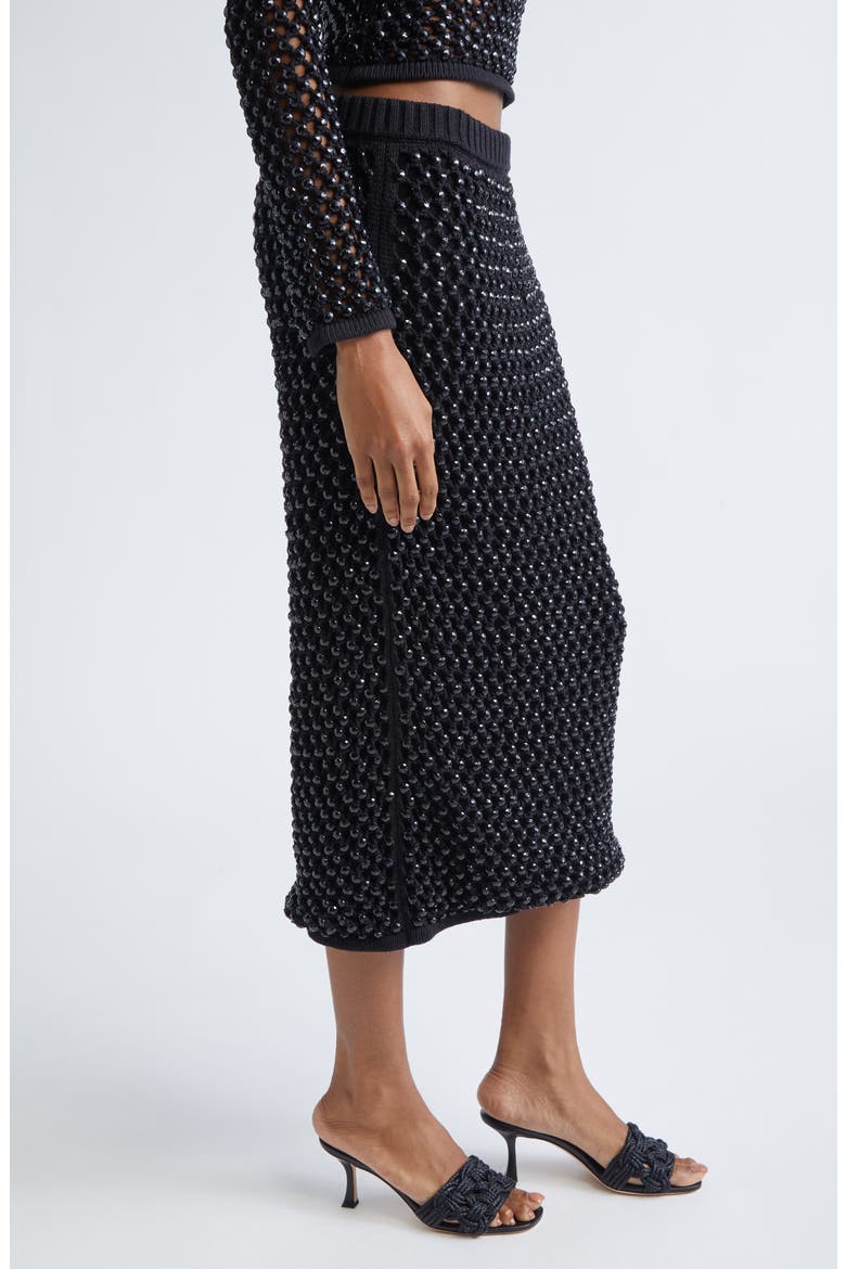 Spice Embellished Fishnet Sweater Skirt, Alternate, color, BLACK