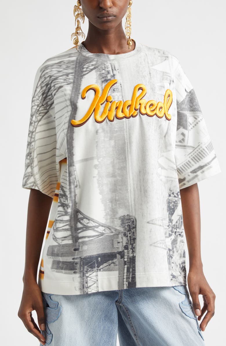 Zimmermann Alchemy Oversize Embroidered Cotton Graphic T-Shirt, Alternate, color, Golden Stripe