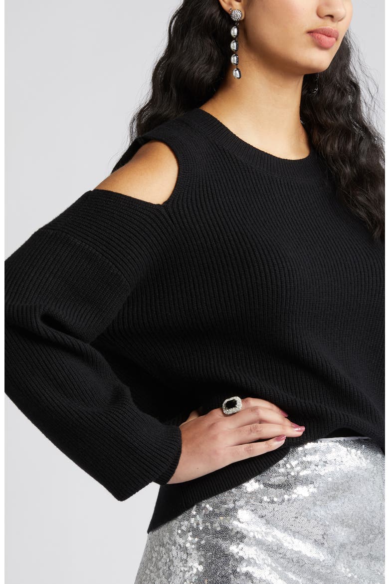 Cold Shoulder Sweater, Alternate, color, BLACK