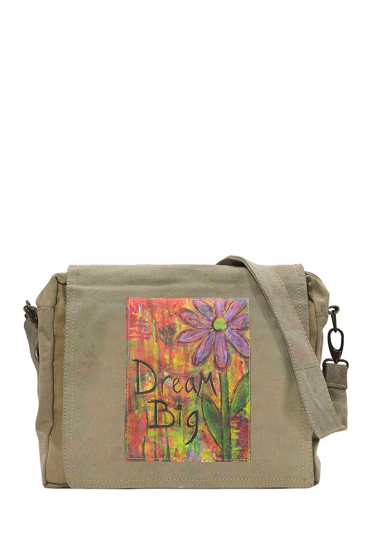 VINTAGE ADDICTION Dream Big Recycled Military Tent Crossbody Bag, Alternate, color, 