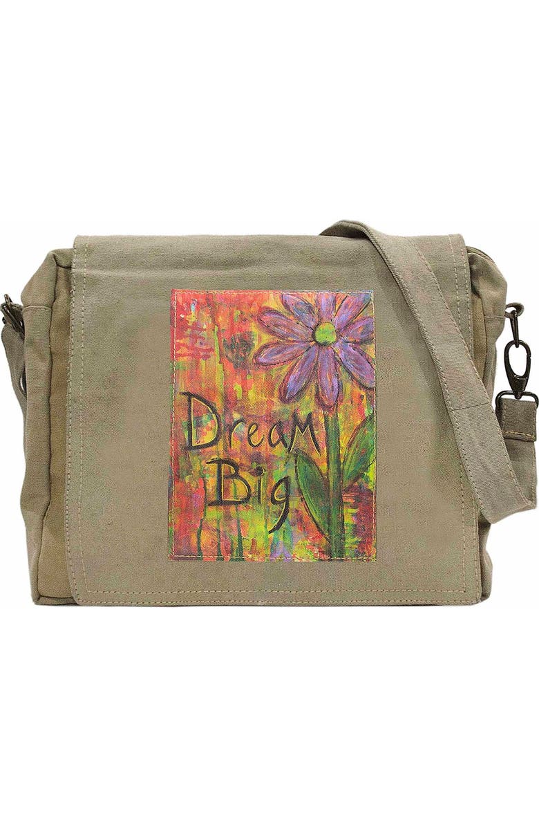 VINTAGE ADDICTION Dream Big Recycled Military Tent Crossbody Bag, Alternate, color,