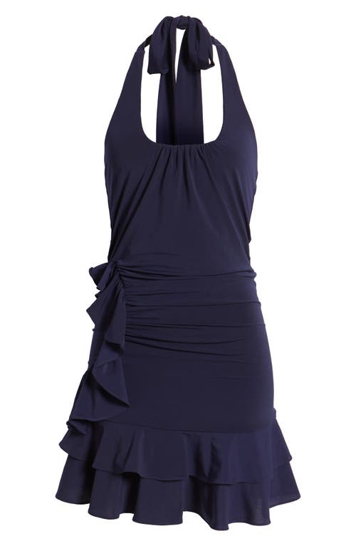 Loveshackfancy Deanna Embroidered Halter Minidress In Blue