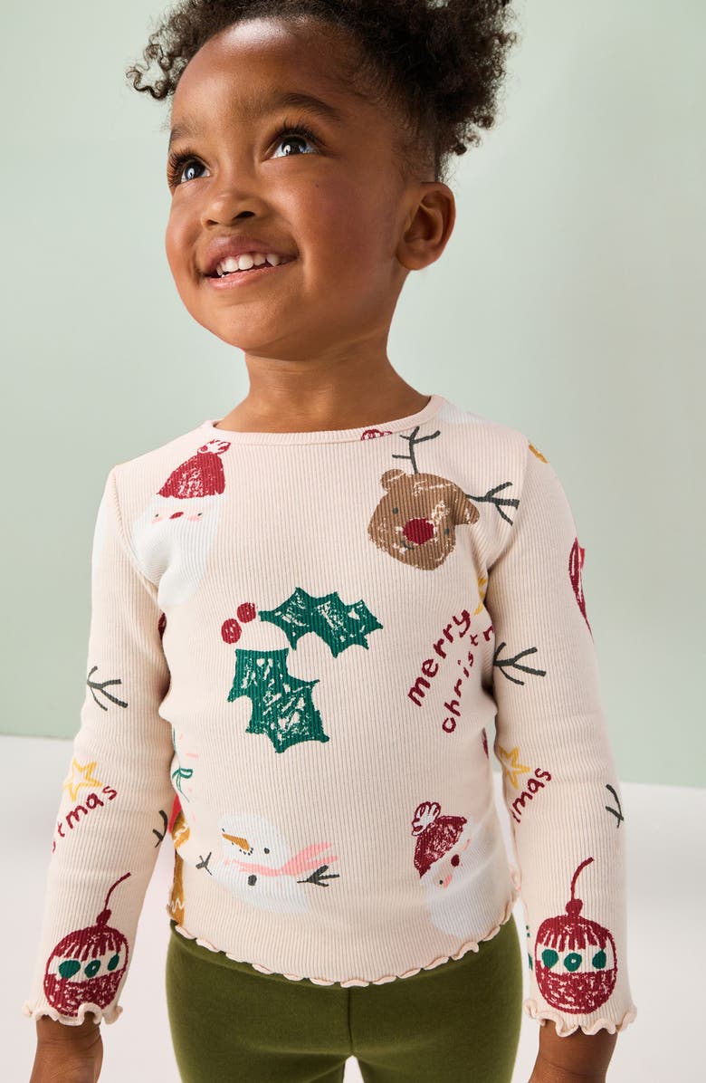 NEXT Kids' Rib Print Long Sleeve Top, Alternate, color, Neutral