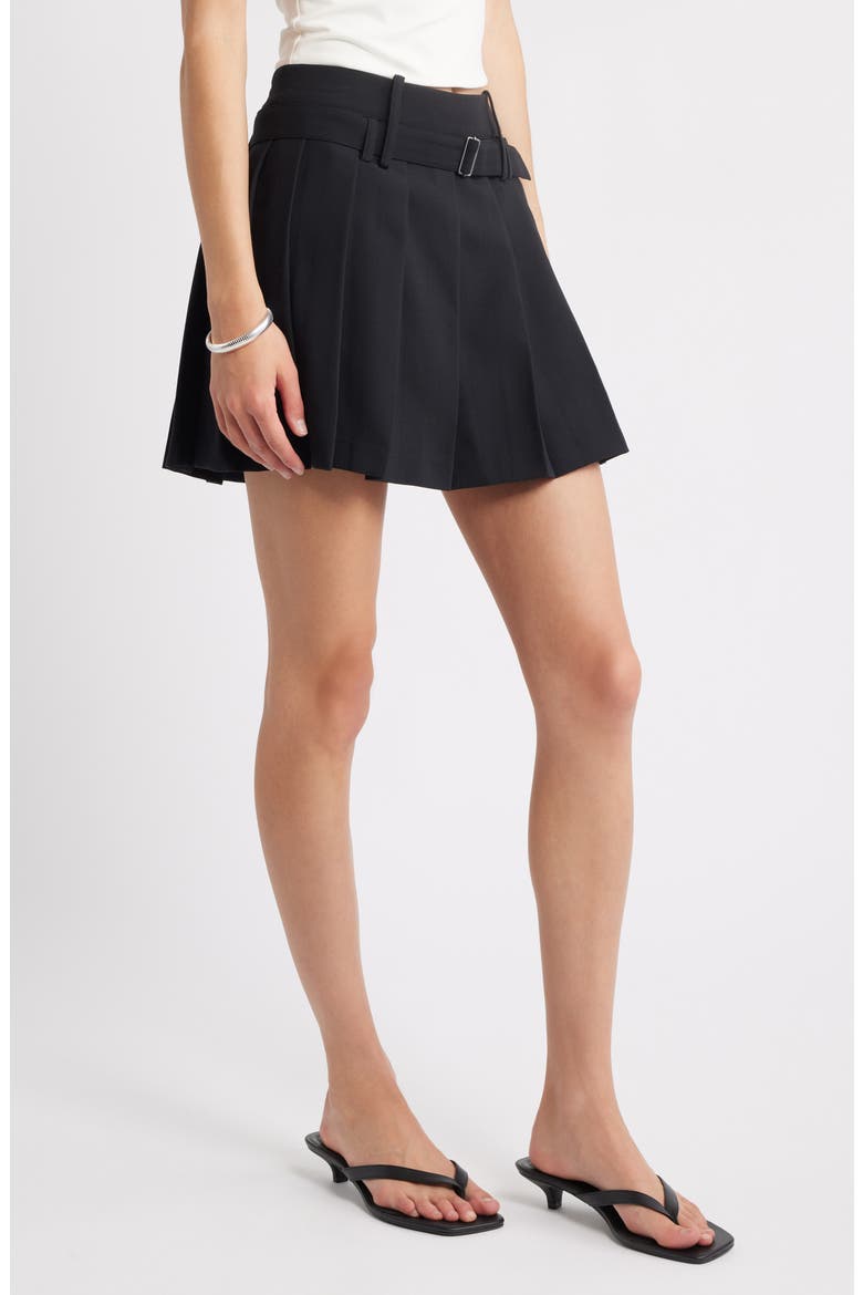 Pleated Belted Miniskort, Alternate, color, BLACK