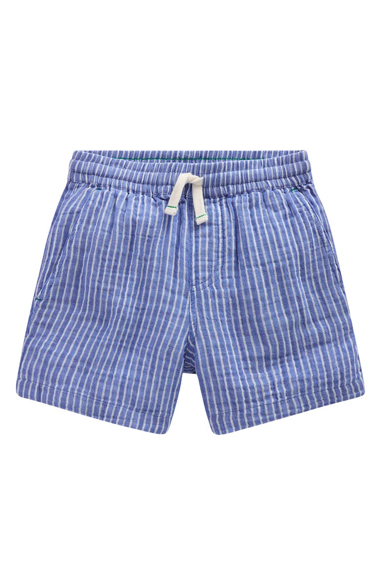 Mini Boden Kids' Double Cloth Cotton Shorts, Main, color, Blue Ticking Stripe