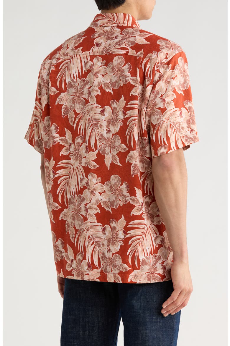 Ravello Floral Short Sleeve Silk Button-Up Shirt, Alternate, color, SALSA