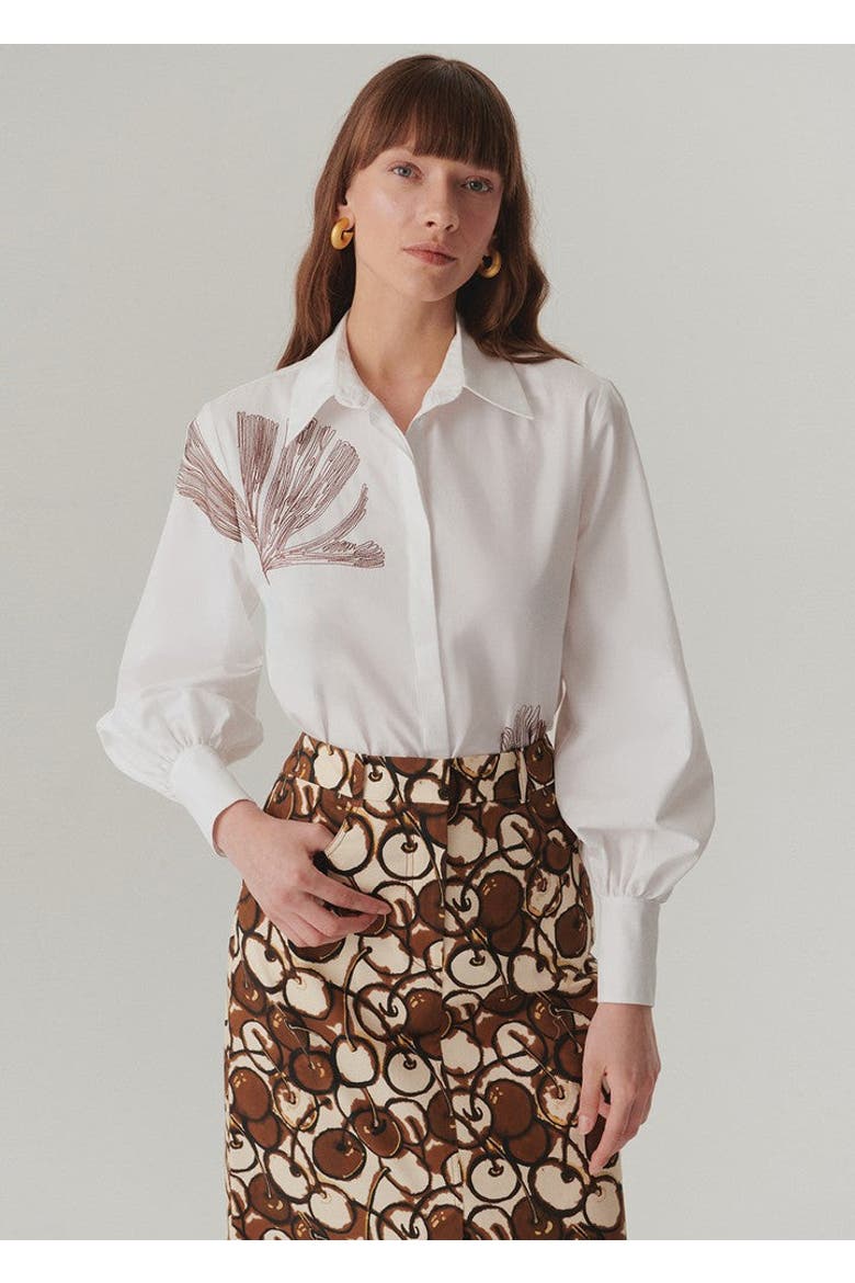 Ayla Floral Stitch Shirt, Alternate, color, BONE
