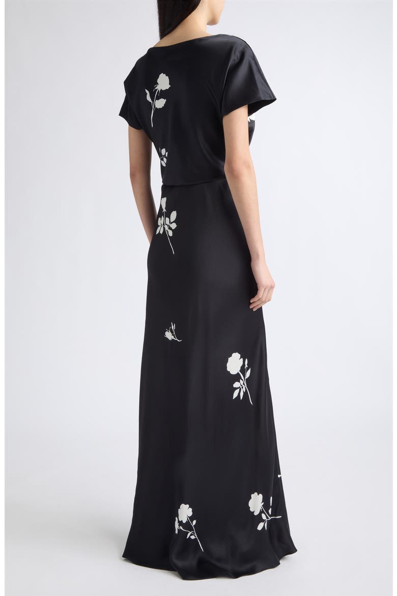 Floral Satin Gown, Alternate, color, BLACK MULTI