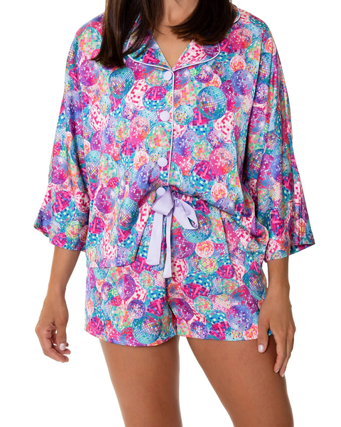 Disco Queen Silky 3/4 Sleeve Shorts Set