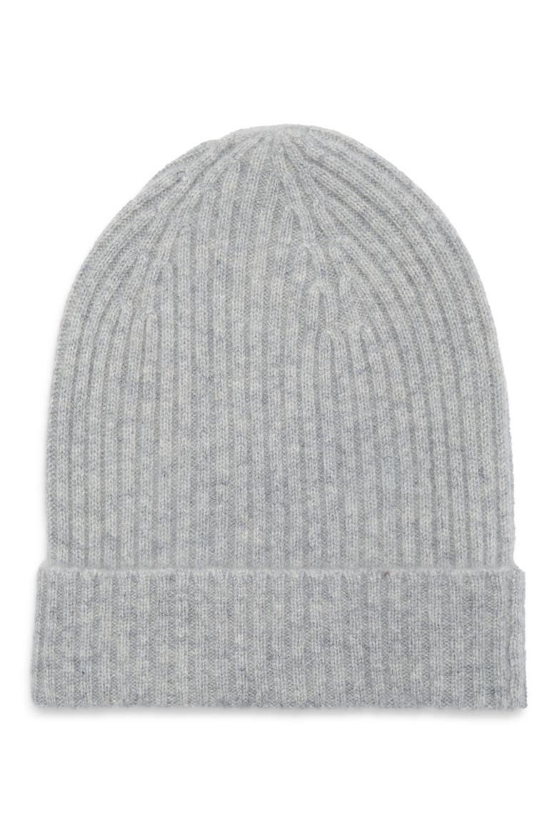 Cashmere Rib Cuff Beanie, Main, color, GREY SILK HEATHER