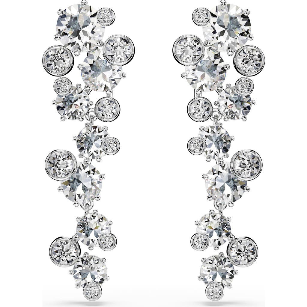 Swarovski Constella Rhodium Plated Drop Earrings In Silver