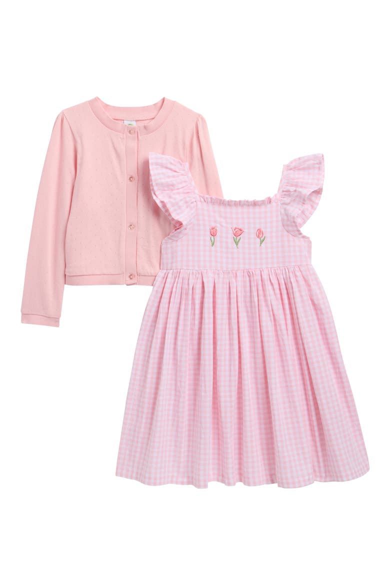 Kids' Tulip Sleeve Dress & Cardigan Set, Main, color, PINK