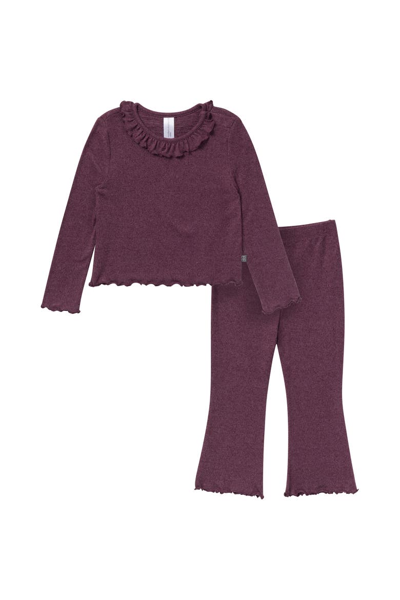 Ruffle Collar Top and Flare Pant Set, Alternate, color, Plum