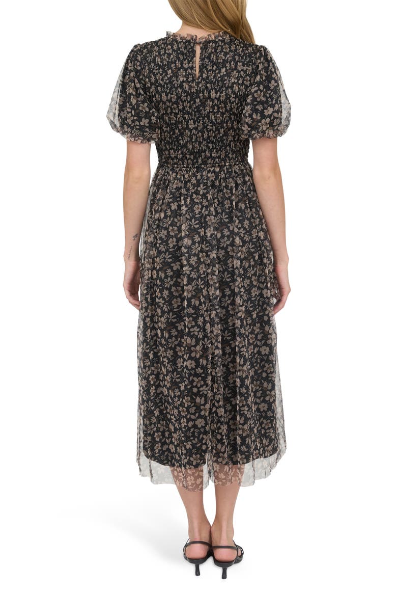 Floral Smocked Maxi Dress, Alternate, color, BLACK