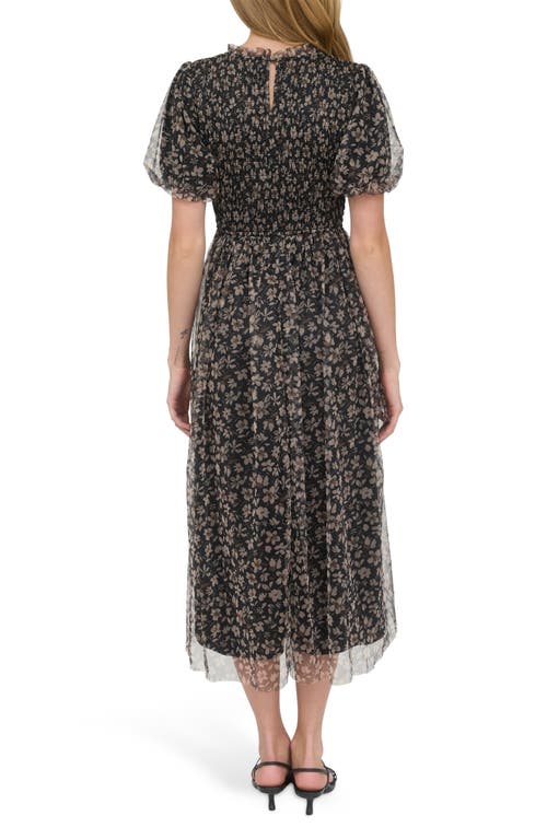 August Sky Floral Smocked Maxi Dress In Black