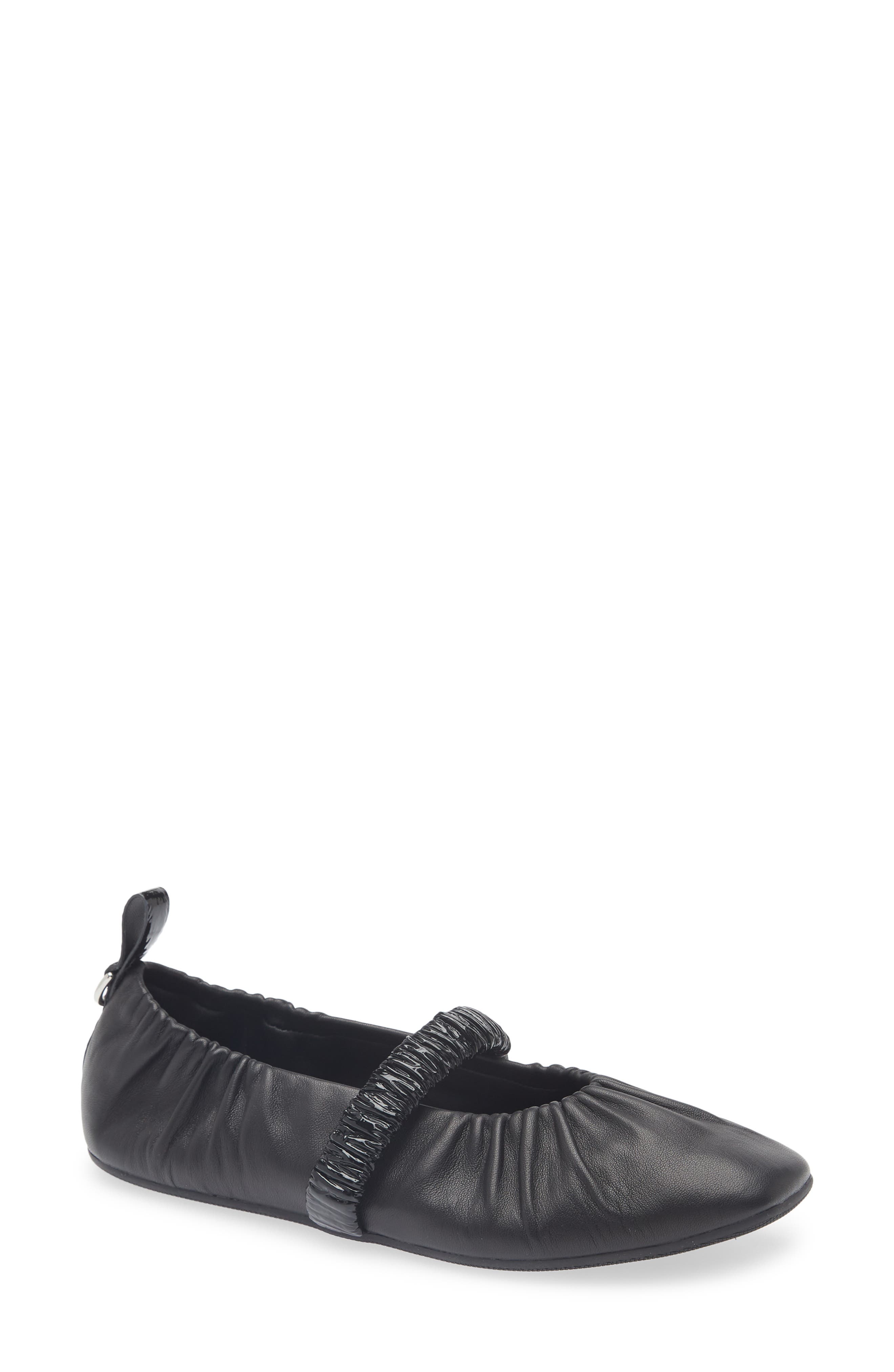 rag & bone Spire Ruched Mary Jane Flat, Main, color, Black