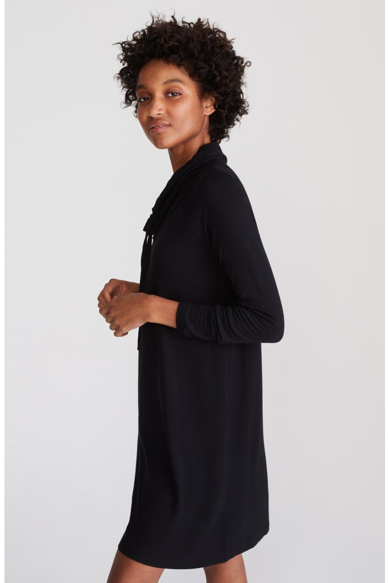 Signaturesoft Drawstring Cowl Dress, Alternate, color, BLACK/ WHITE STRIPE