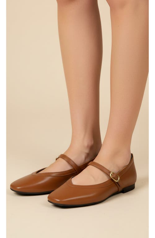 Menina Step Greta Leather Mary Jane Flat In Brown