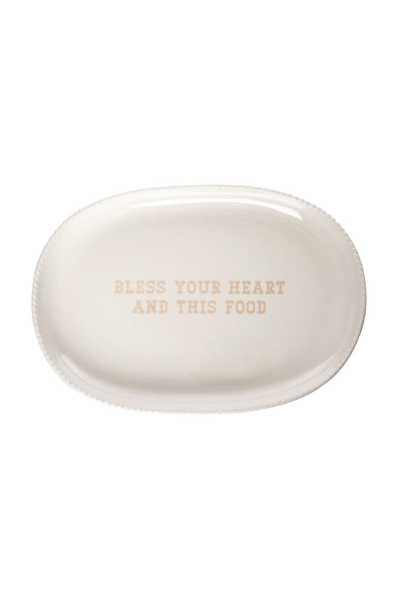 Bless Your Heart Platter Ceramic White, Main, color, White