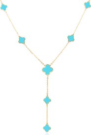 The Lovery Fine Jewelry Turquoise Clover Station Lariat Necklace