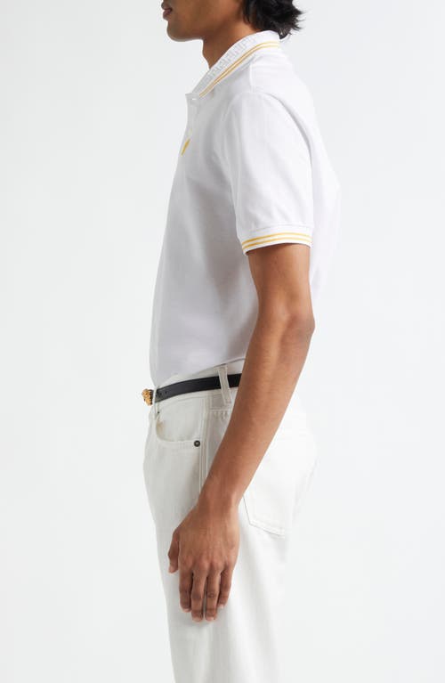 Versace White Polo Shirt With Classic Collar And Medusa Embroidery On The Front In White