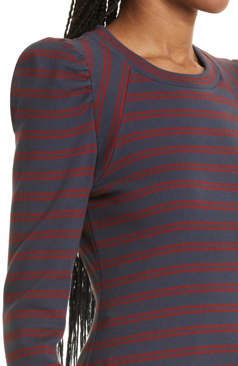 Veronica Beard Delano Stripe Puff Sleeve Cotton Top, Alternate, color, 