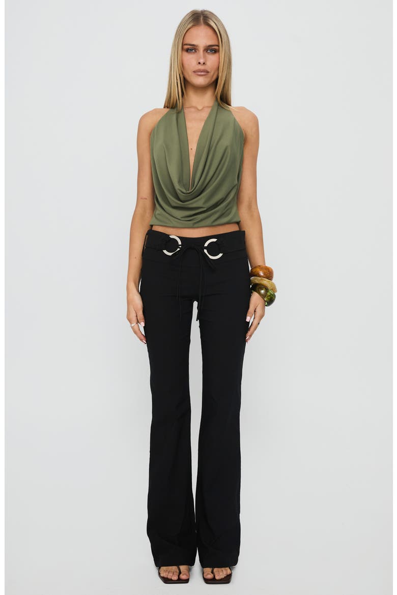 Carefree Days Plunge Cowl Neck Halter Top, Alternate, color, KHAKI