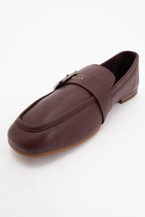 Forever & Always Shoes Jade Leather Flat Loafers In Burgundy Brown Leather