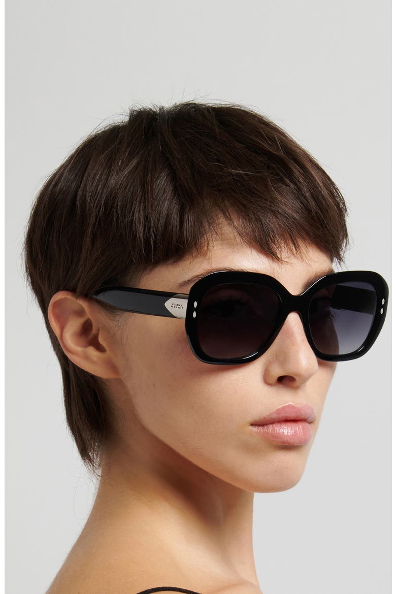 55mm Rectangular Sunglasses, Alternate, color, BLACK/ DARK GREY SF