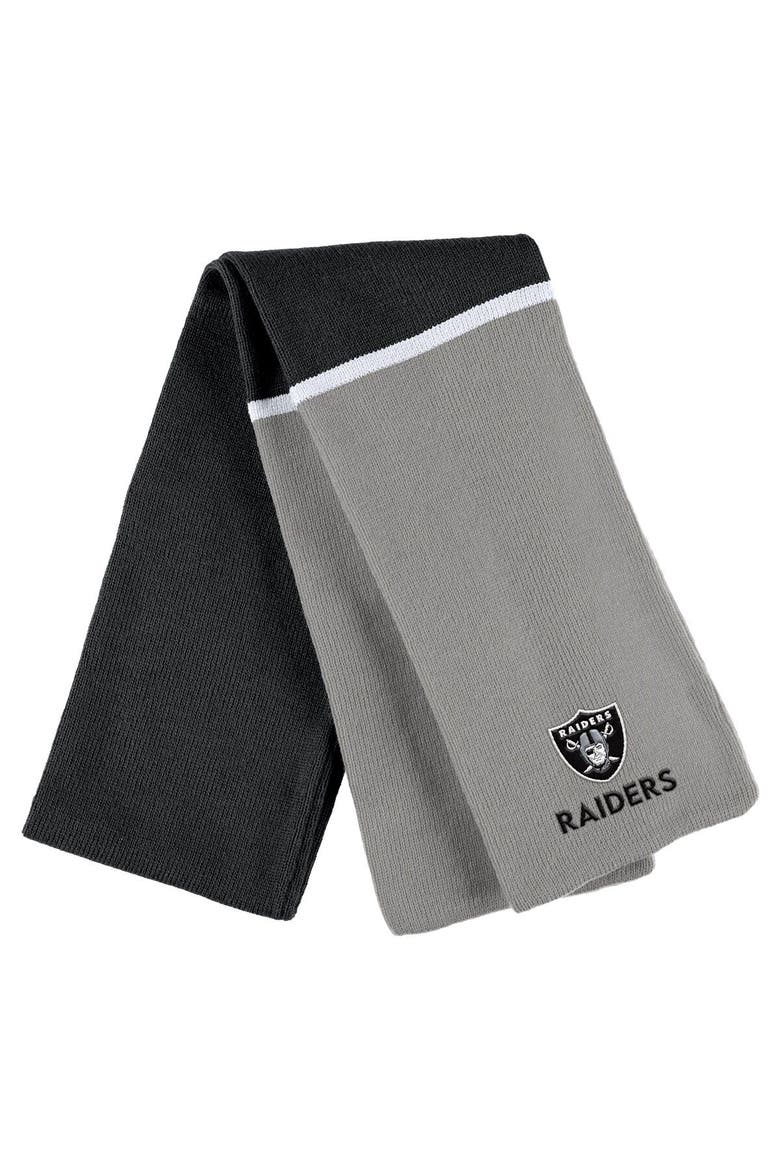 Women's WEAR by Erin Andrews Black Las Vegas Raiders Colorblock Cuffed Knit Hat with Pom and Scarf Set, Alternate, color, Black