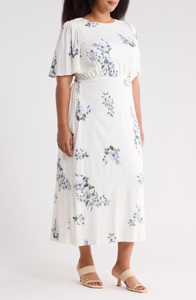 SUGARLIPS Porto Floral Smocked Midi Dress, Alternate, color, White-Blue-Multi