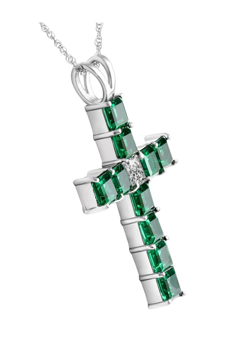 Bliss Diamond 6Ct TW Princess Cut Diamond & Emerald Cross Pendant Necklace Gold Lab Grown, Alternate, color,