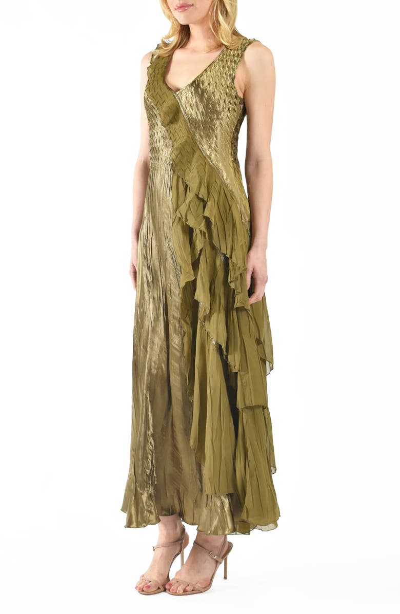 Komarov Ruffle Sleeveless Chiffon & Charmeuse Cocktail Dress, Alternate, color, 
