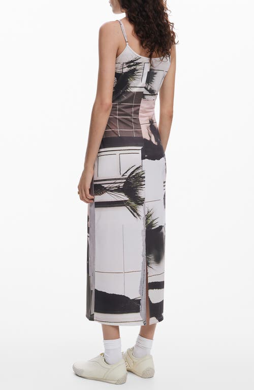Desigual Fitted Midi Slipdress In Light Beige