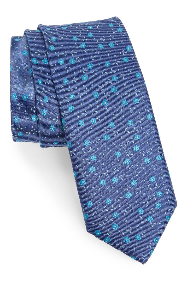 Parker Floral Silk Skinny Tie, Main, color, AQUA