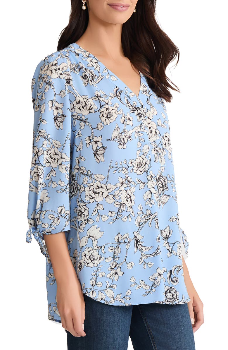 Jones New York Tie Sleeve Top, Alternate, color, Chinz Blue Multi