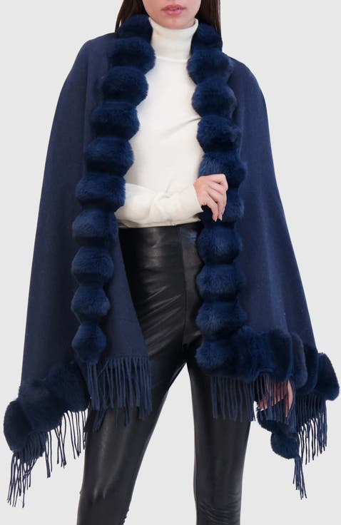 Cashmere & Wool Blend Cape With Fur-Free Chinchilla (Faux Fur) Trim