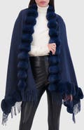 Lyla Grant Cashmere & Wool Blend Cape With Fur-Free Chinchilla (Faux Fur) Trim