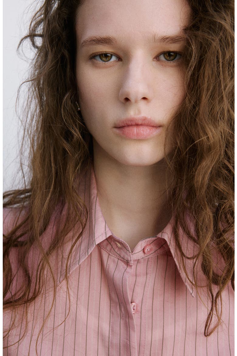 Stripe Button-Up Shirt, Alternate, color, PASTEL PINK
