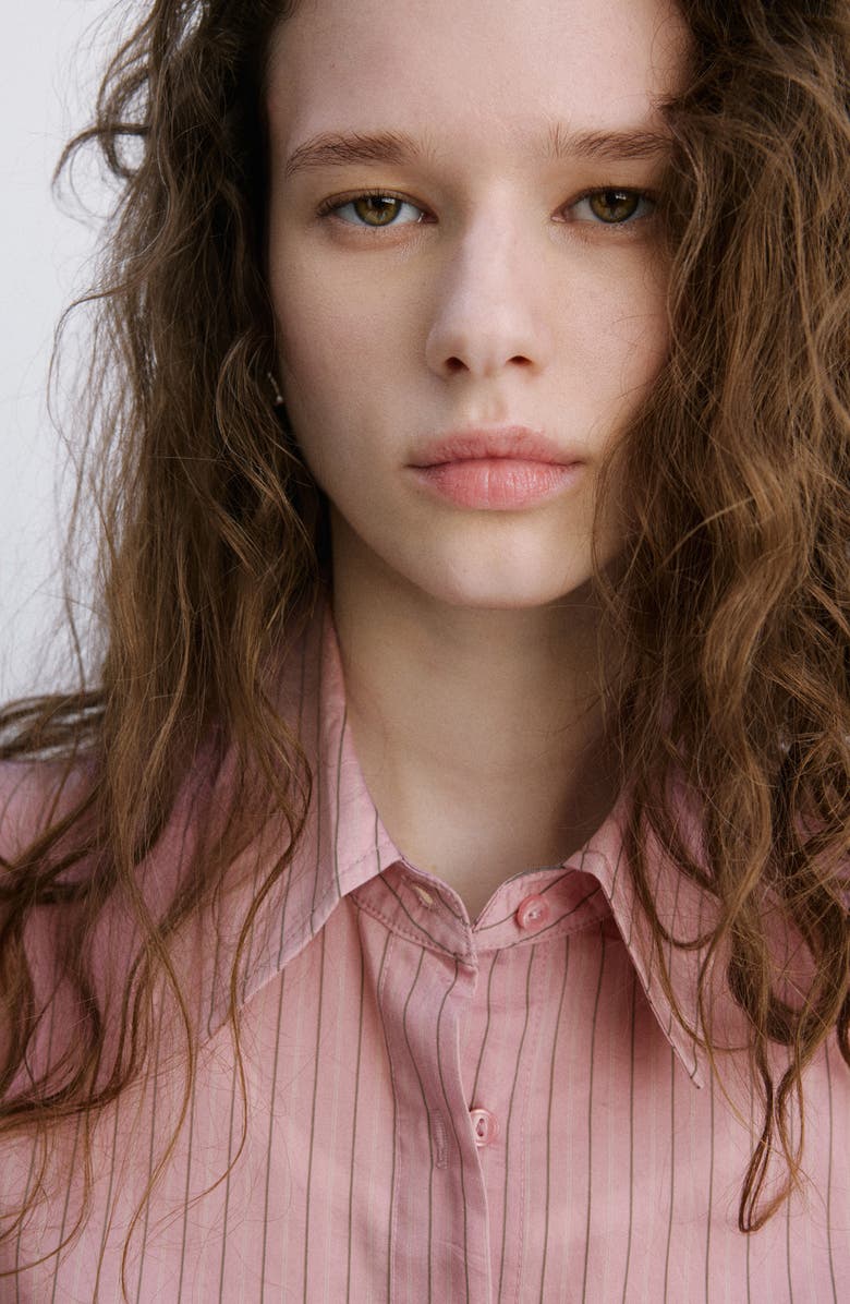 MANGO Stripe Button-Up Shirt, Alternate, color, Pastel Pink